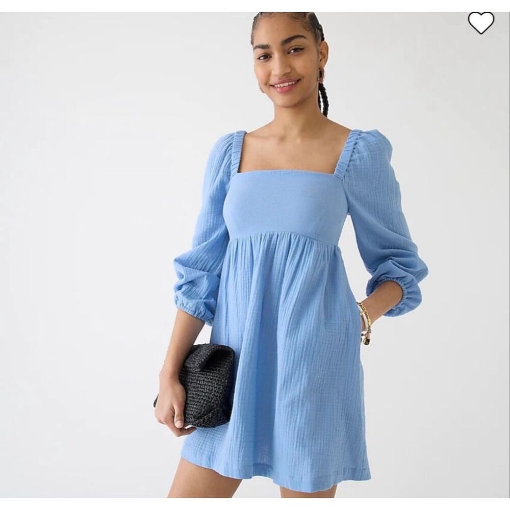 J. Crew Soft Gauze Blue Puff Long Sleeve Mini Dress size S